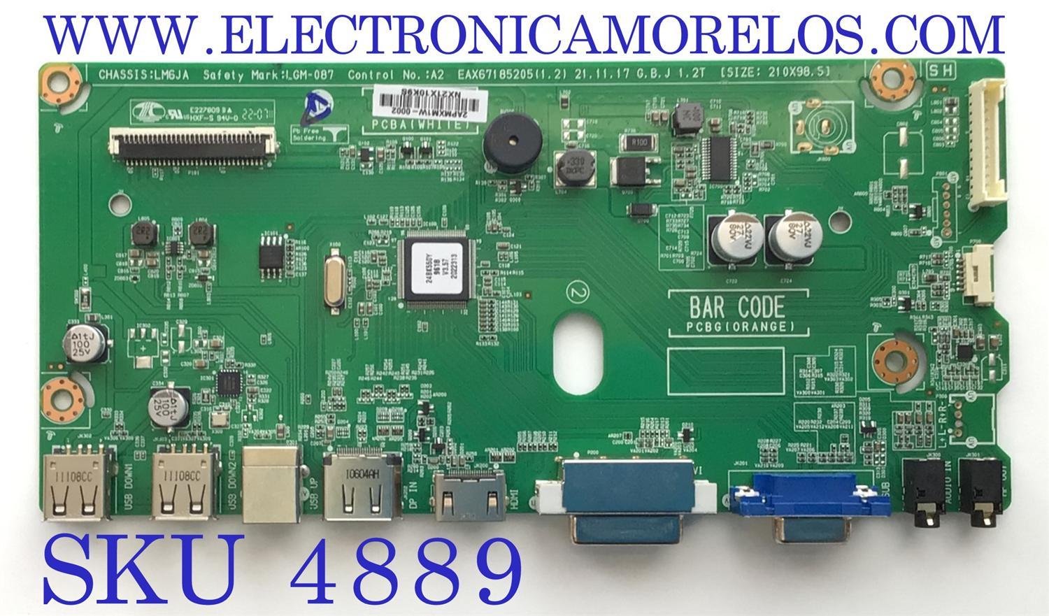 MAIN PARA MONITOR LG / NUMERO DE PARTE EAX67185205 / E227809 / LM6JA / 210X98.5 / LGM-087 / 2APMXM1W-0002 / NX21X10K9S
